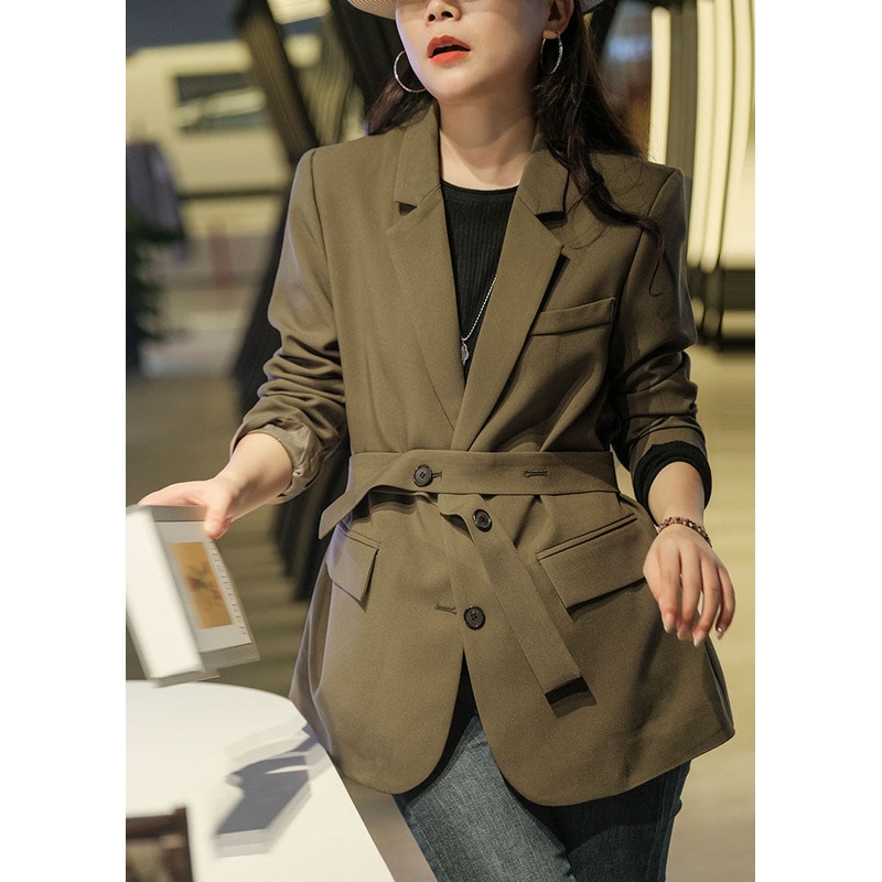 French Army Green Peter Pan Collar Sashes Cotton Cinch Coats Fall