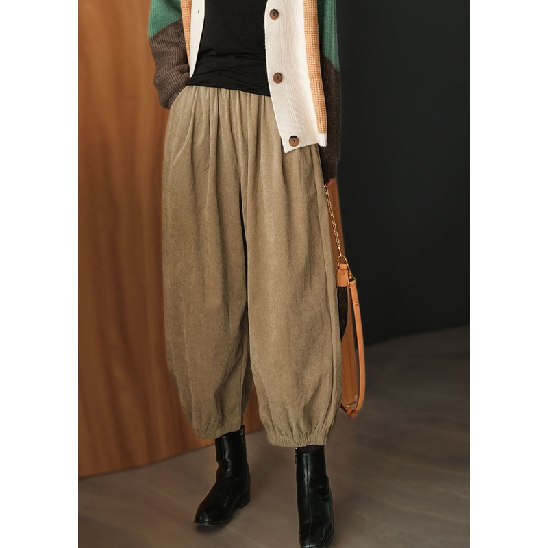 Khaki Solid Corduroy Beam Pants High Waist Oversized Fall