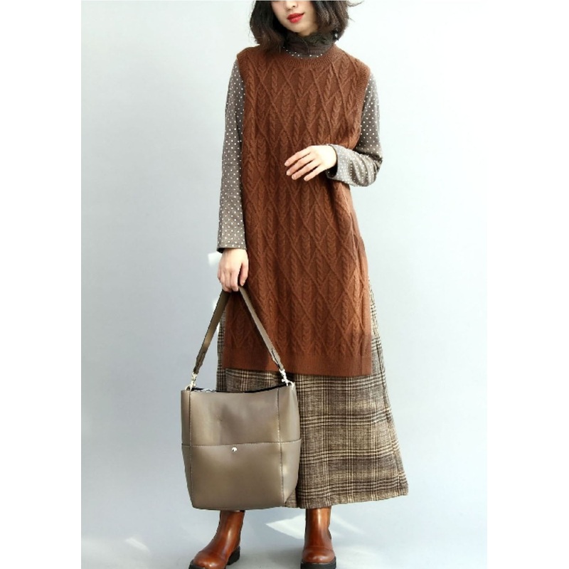 Modern Coffee Side Open Cable Knit Vest Winter