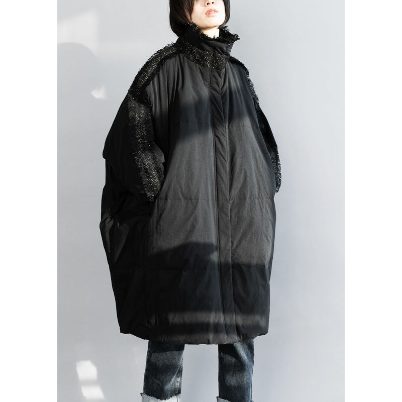 Plus Size Black Zip Up Tassel Oversized Duck Down Coat Winter