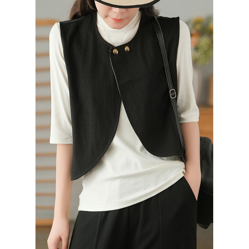 Simple Black O-Neck Button Waistcoat Sleeveless