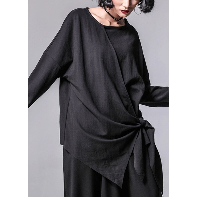 Vogue Black O-Neck Asymmetrical Bow T Shirt Long Sleeve