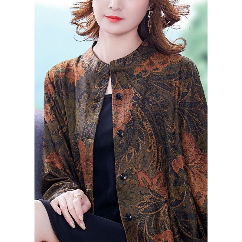 Boutique Orange Stand Collar Print Silk Trench Coats Fall