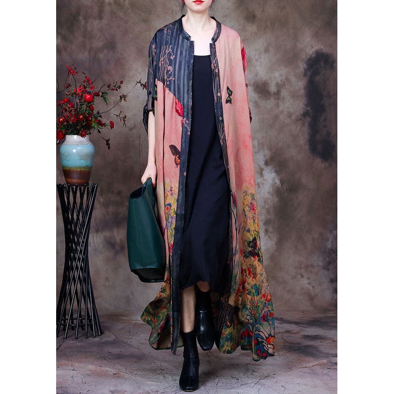 Elegant Colorblock Stand Collar Pockets Patchwork Silk Trench Coats Long Sleeve