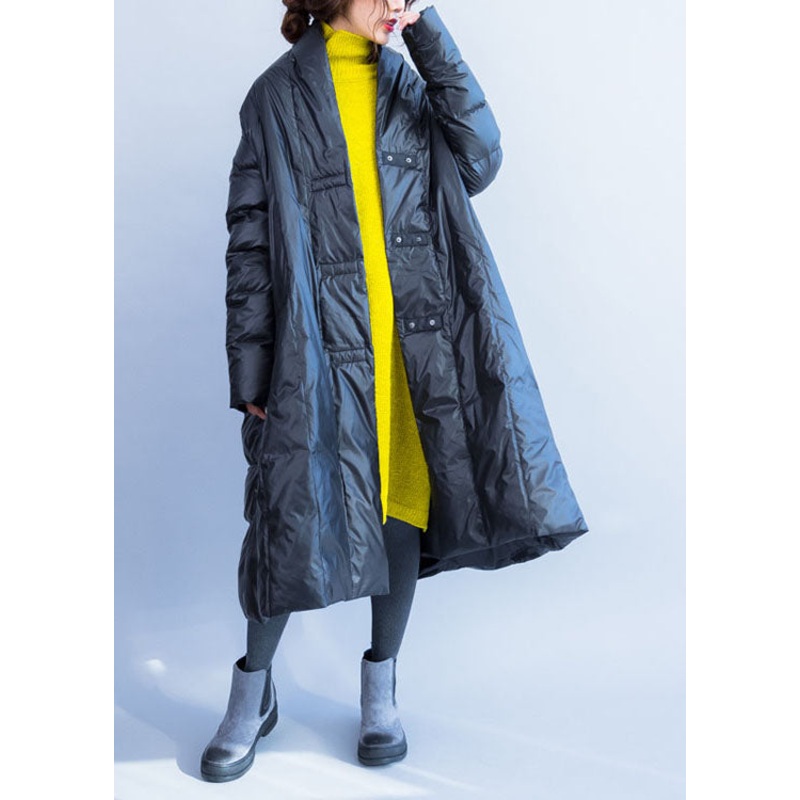 Fashion Black V Neck Pockets Duck Down Witner Coats