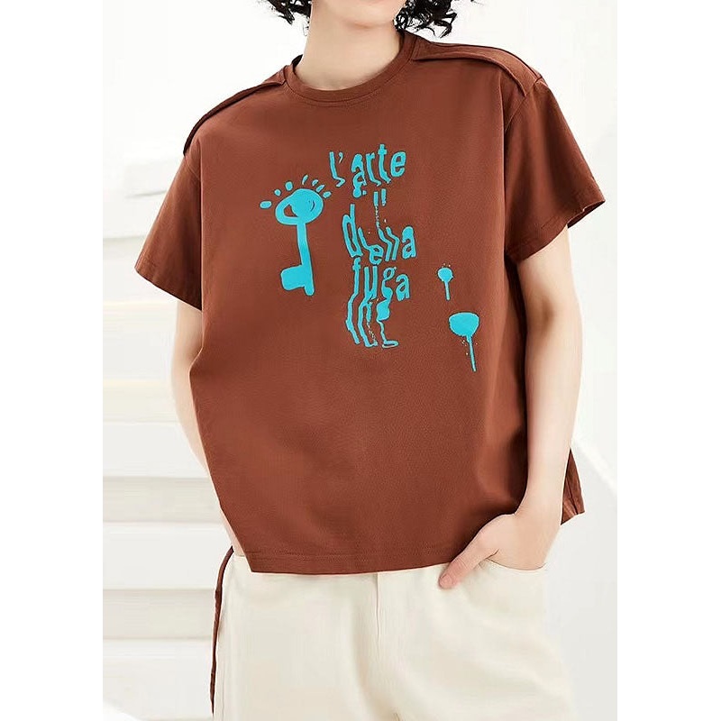 Fashion Caramel Cinched Print Cotton Tank Tops Summer