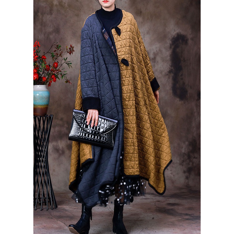 Fashion Grey Yellow Asymmetrical Pockets Patchwork Fine Cotton Filled Winter Coats Winter