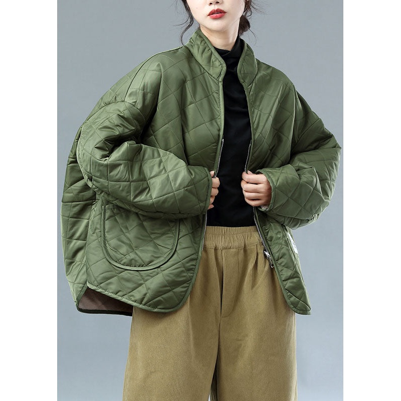 French Army Green Zip Up Wear On Both Sides Fleece Wool Lined Jackets Winter
