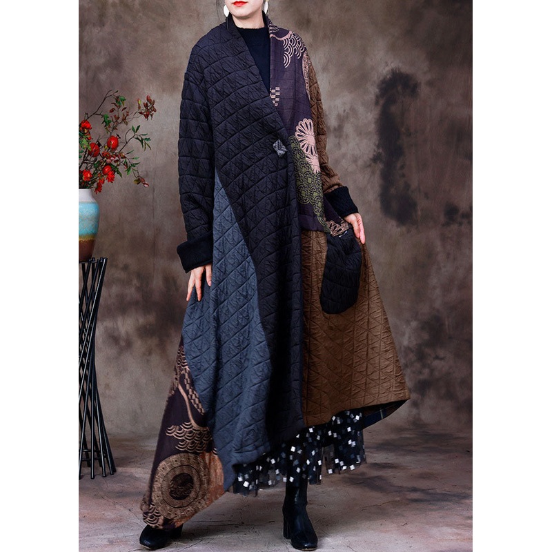 Handmade Coffee Black Asymmetrical Patchwork Fine Cotton Filled Women Winter Coats