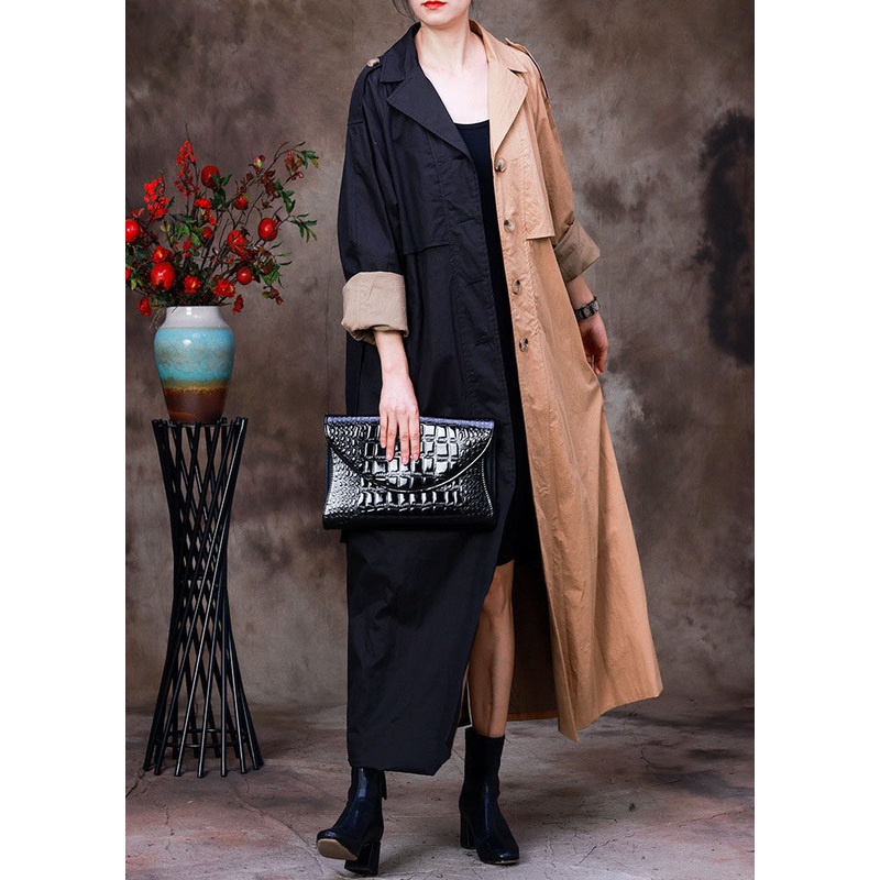 Original Design Black Yellow Peter Pan Collar Patchwork Cotton Coat Outwear Long Sleeve