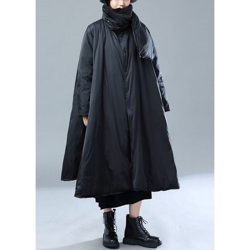 Plus Size Black Asymmetrical Scarf Duck Down Puffer Jacket Winter