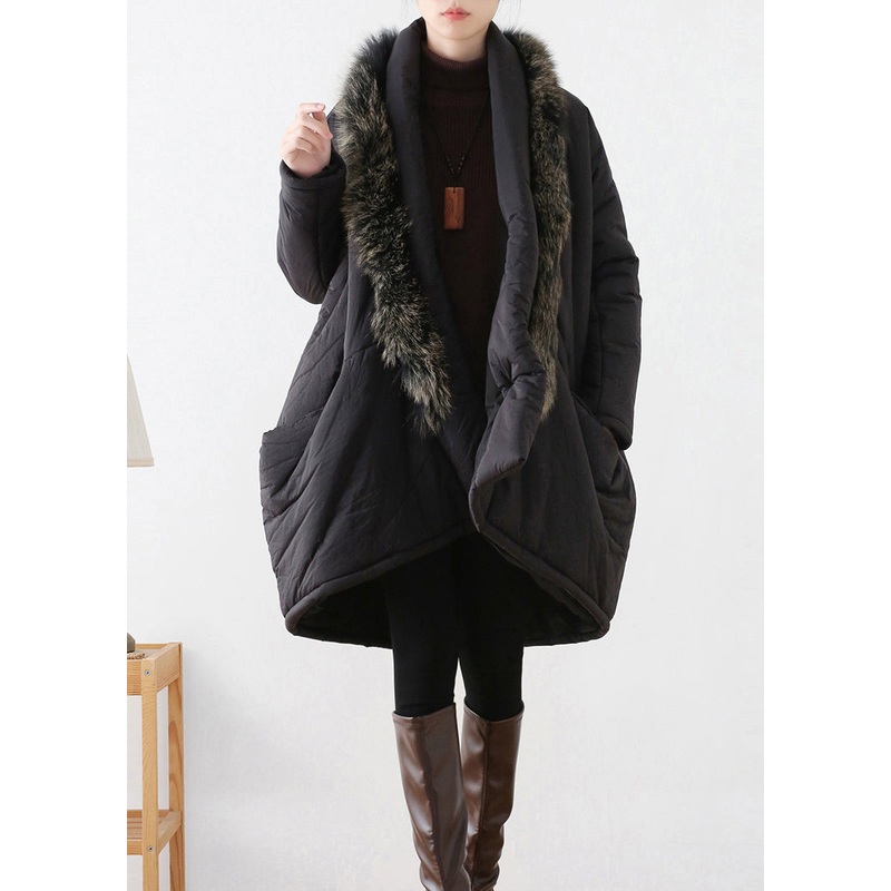 Plus Size Black Fur Collar Warm Thick Parka Winter