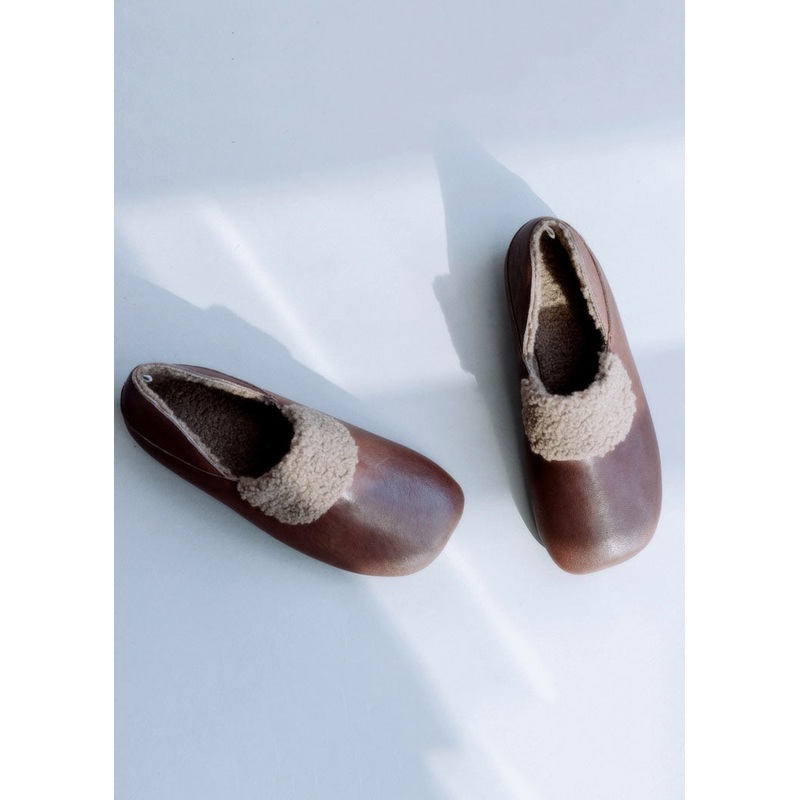 Soft Faux Fur Flat Shoes Black Faux Leather