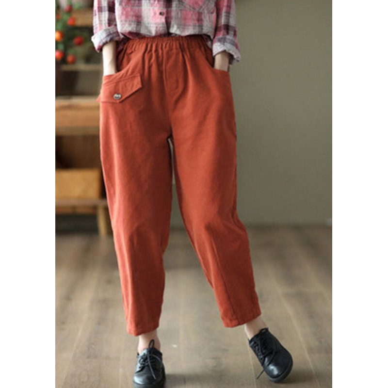 Beautiful Red Elastic Waist Oversized Solid Cotton Harem Pants Fall