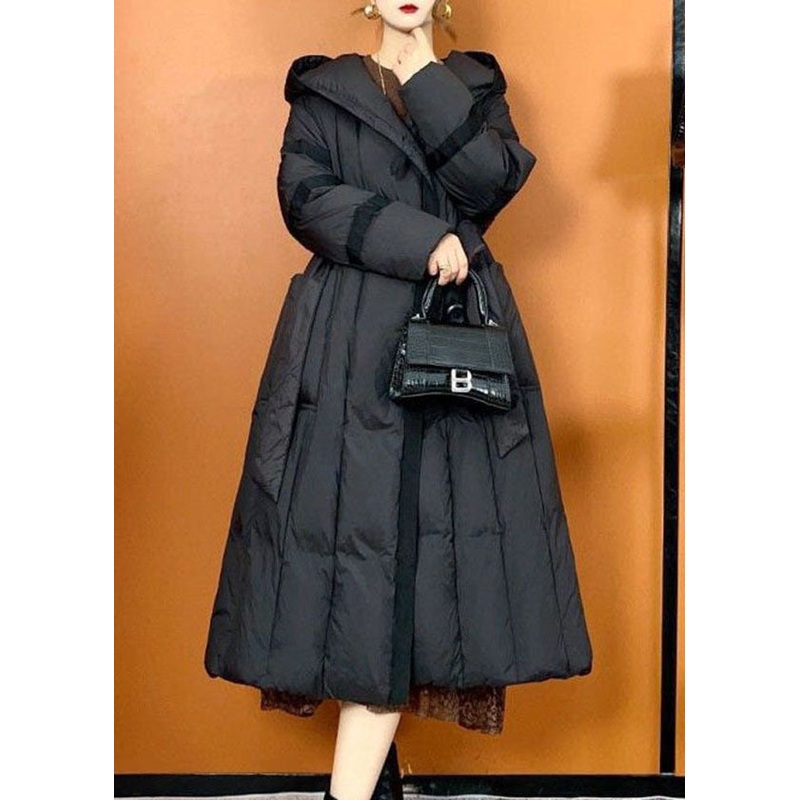 Bohemian Black Hooded Oversized Pockets Duck Down Puffers Jackets Winter