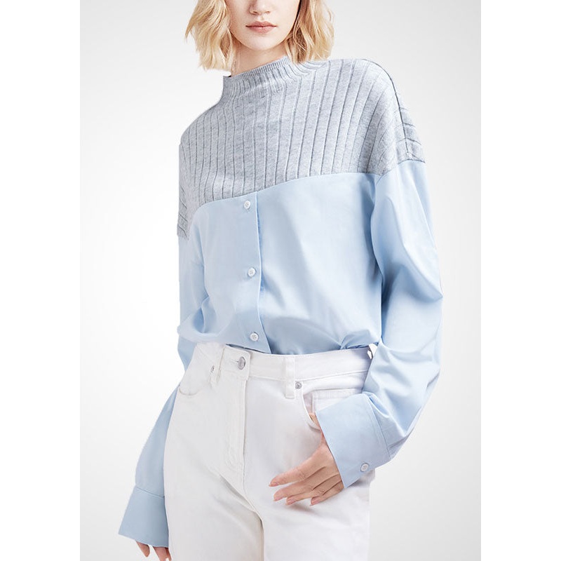 Bohemian Colorblock Stand Collar Patchwork Knit Tops Winter