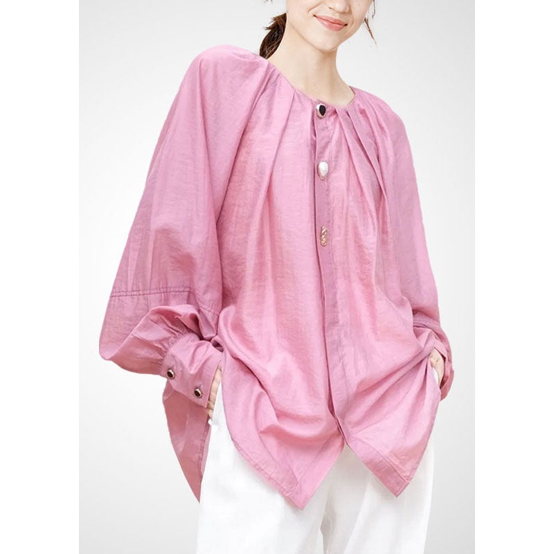Bohemian Pink O-Neck Oversized Blouses Spring