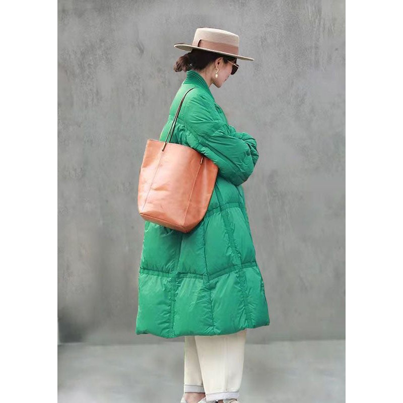 Boho Green V Neck Solid Thick Duck Down Down Jacket Winter