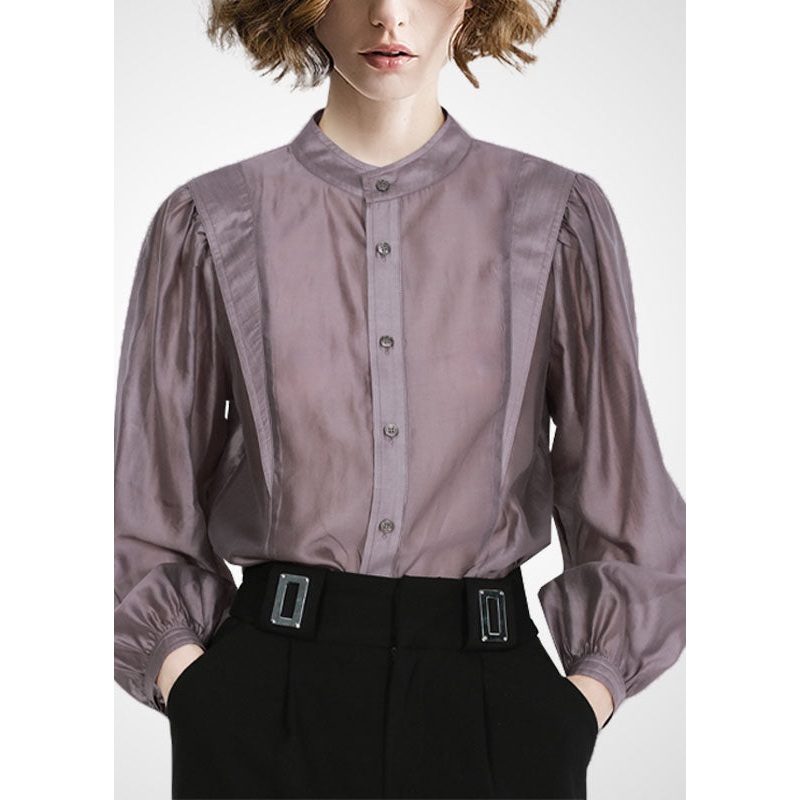 Chic Grey Purple Peter Pan Collar Patchwork Shirt Tops Long Sleeve