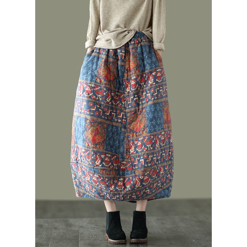 Fine Elastic Waist Pockets Print Fine Cotton Filled A Line Skirt Winter