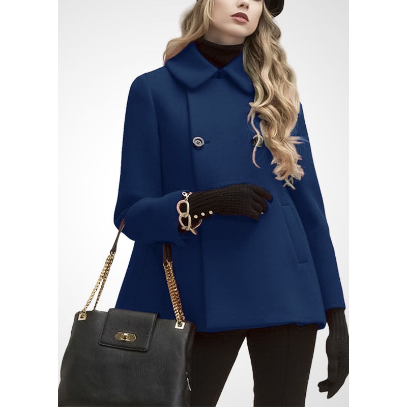 French Blue Peter Pan Collar Original Design Woolen Coats Cloak Sleeves