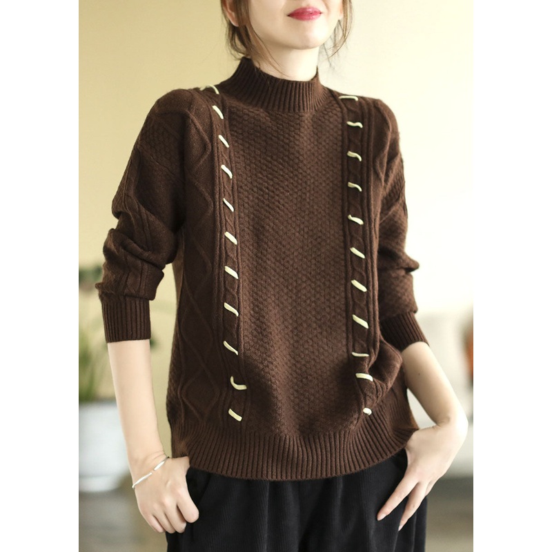Italian Coffee High Neck Slim Fit Thick Knit Sweater Tops Winter