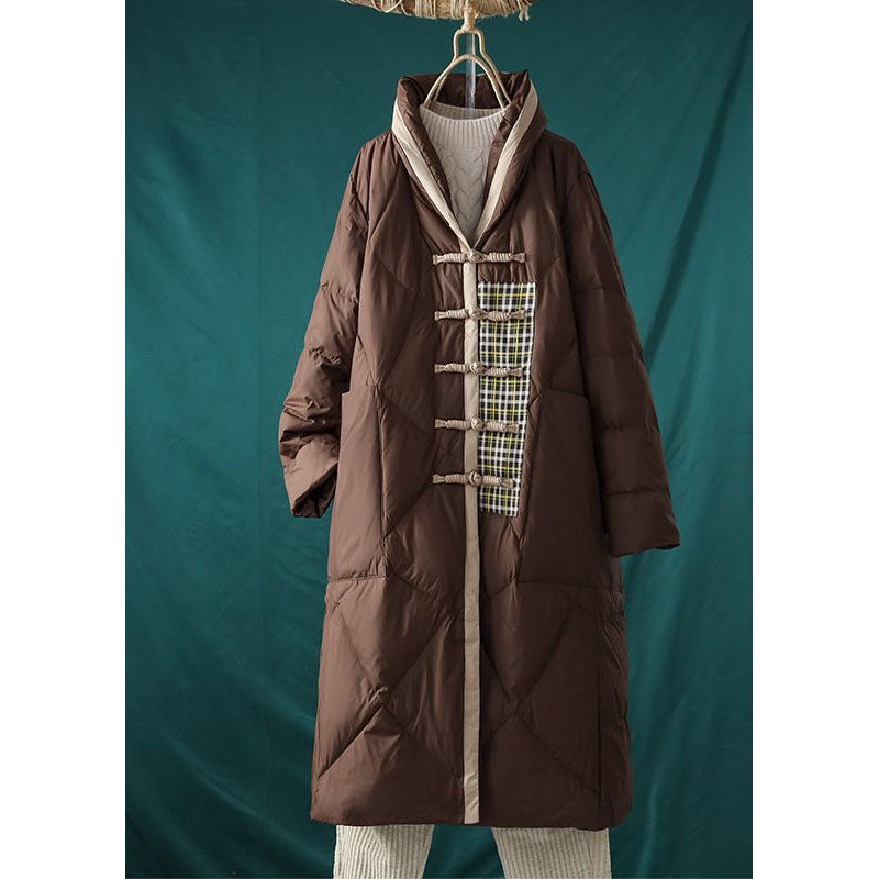Italian Coffee Mandarin Collar Oversized Patchwork Duck Down Puffer Jacket Winter