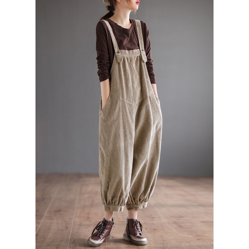 Khaki Corduroy Loose Overalls Jumpsuit Oversized Pockets Fall