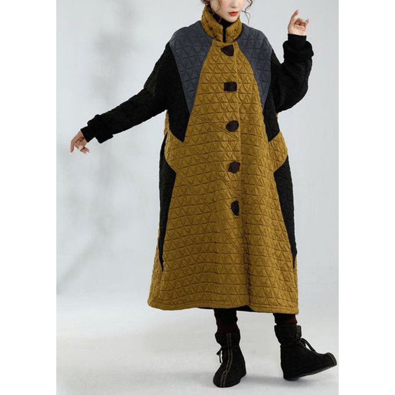 Plus Size Colorblock Stand Collar Oversized Patchwork Fine Cotton Filled Jackets Winter