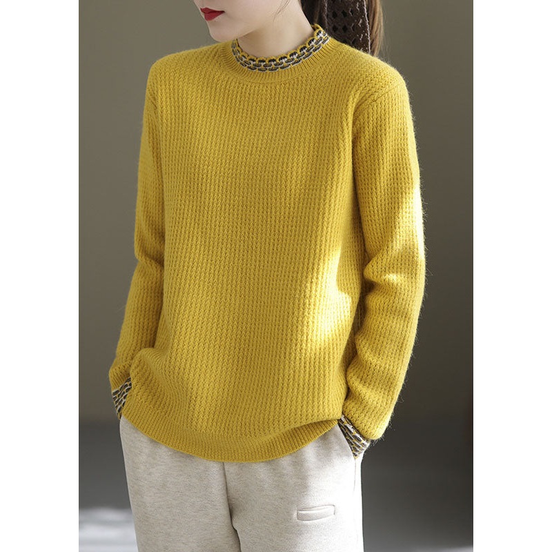 Simple Yellow High Neck Solid Thick Knit Sweater Tops Winter
