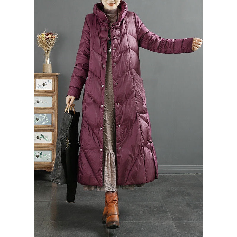 Style Purple Stand Collar Solid Lengthen Duck Down Puffer Jacket Winter