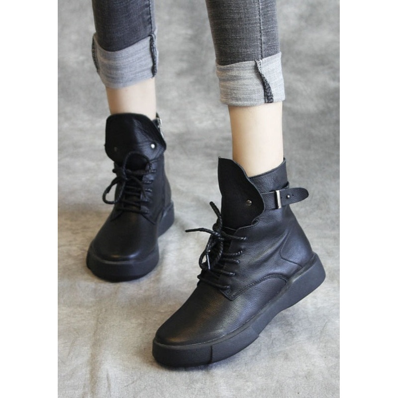 Black Boots Cowhide Leather Boutique Rivet Lace Up Shelsea Boots