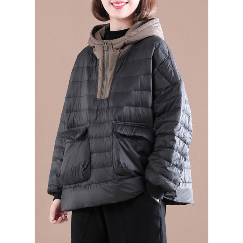 Boutique Black Hooded Patchwork Fine Cotton Filled Sweatshirts Top Winter