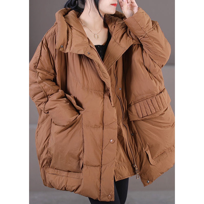Caramel Warm Duck Down Puffer Jacket Hooded Oversized Winter