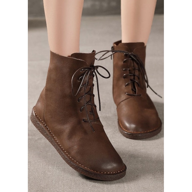 Coffee Boots Suede Elegant Cross Strap Boots