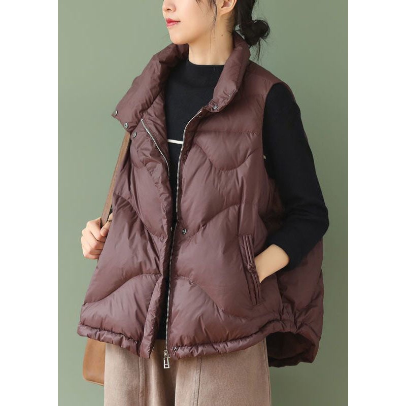 Coffee Thick Duck Down Puffer Vests Stand Collar Oversized Winter