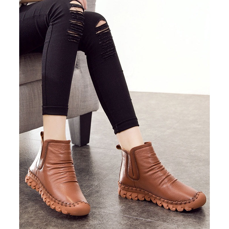 Comfortable Splicing Boots Brown Cowhide Leather Ankle boots