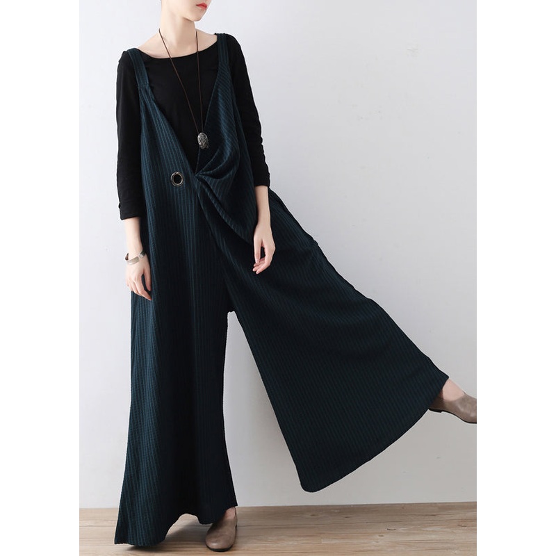 DIY Green Striped Tie Waist Wide Leg Jumpsuits Fall