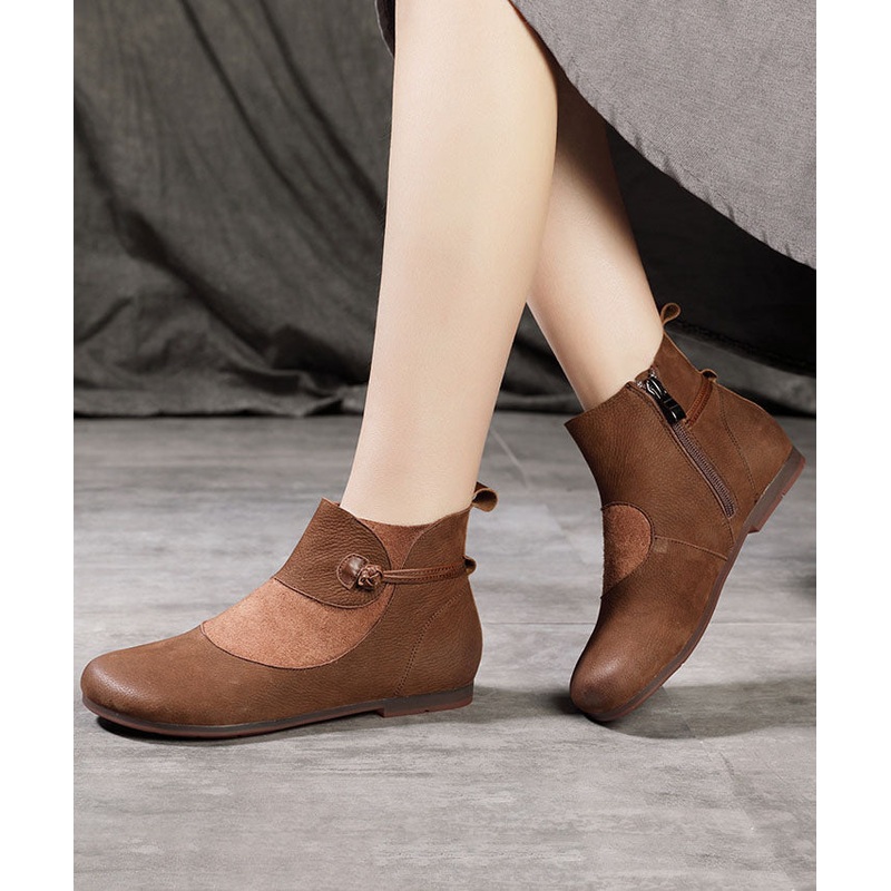 Fashion Splicing Boots Coffee Cowhide Leather Suede Boots