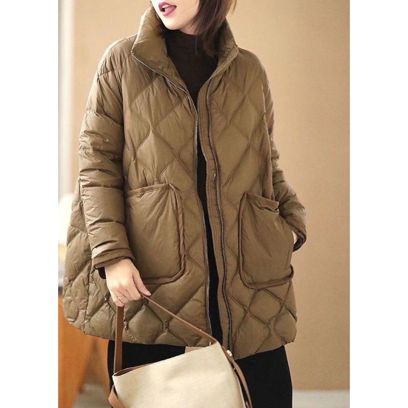 Italian Coffee Stand Collar Zip Up Pockets Duck Down Puffers Jackets Winter
