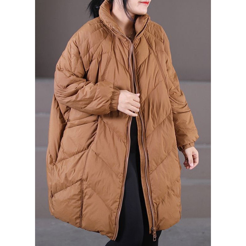 Modern Caramel Stand Collar Oversized Thick Duck Down Down Coats Winter