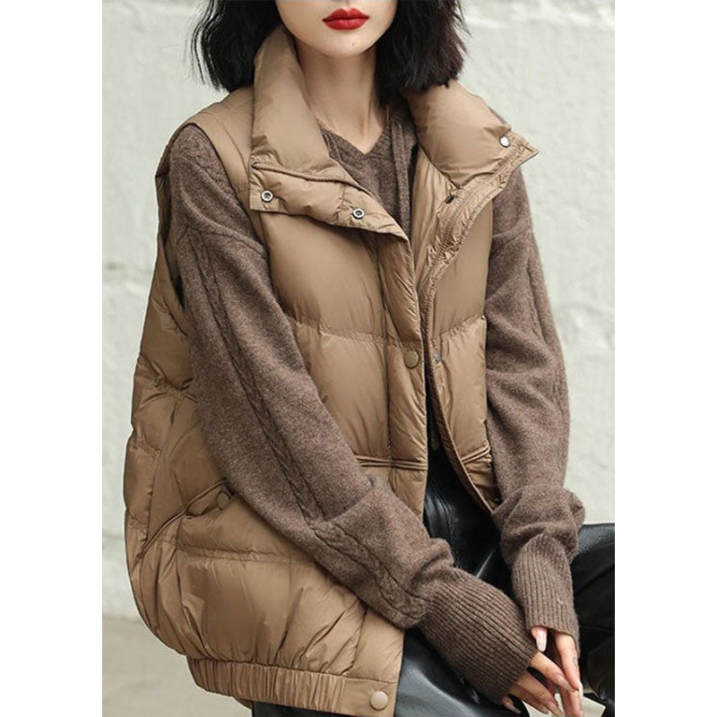 Modern Coffee Stand Collar Oversized Thick Duck Down Vest Winter