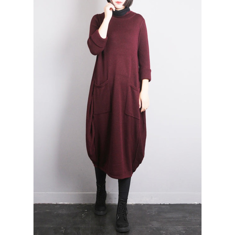 Mulberry O-Neck Knit Cotton Thread Sweater Dress Fall