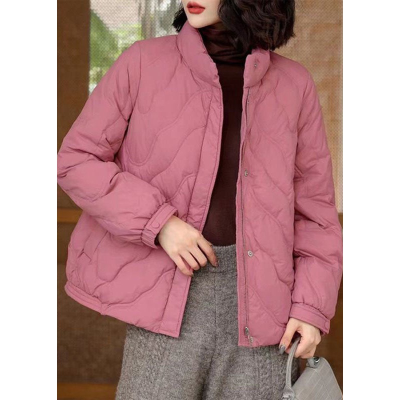 Pink Original Duck Down Jacket In Winter Stand Collar Zip Up Winter