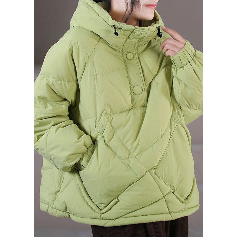 Plus Size Light Green Hooded Drawstring Duck Down Pullover Jackets Winter