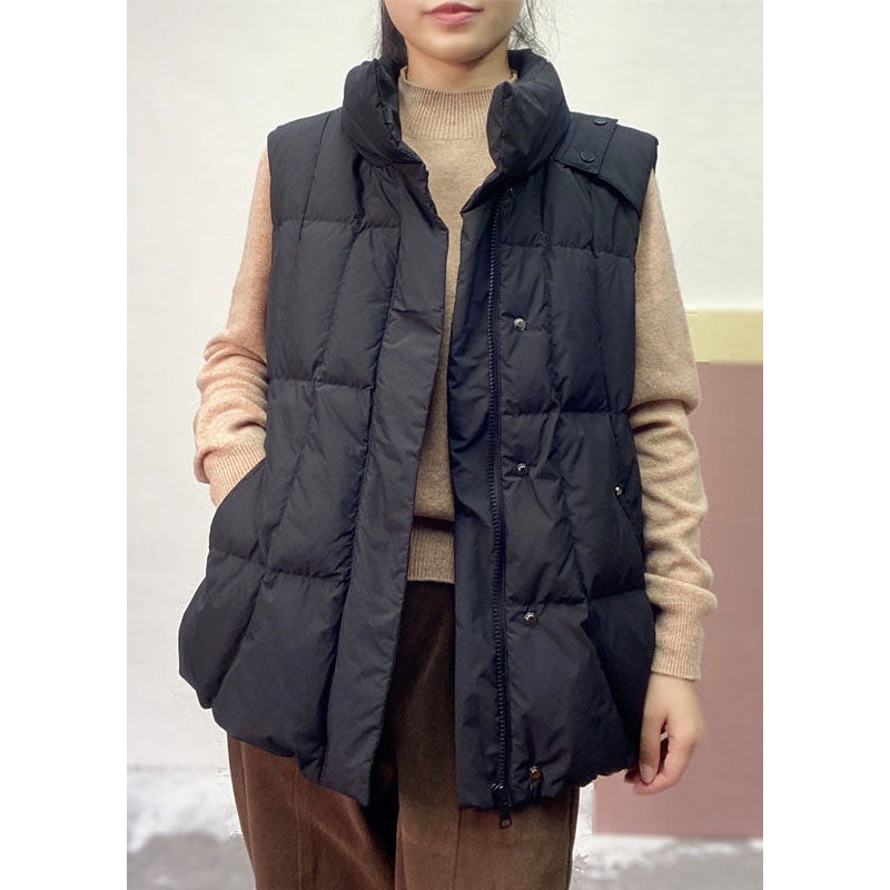Style Black Stand Collar Zip Up Thick Duck Down Puffer Vests Winter