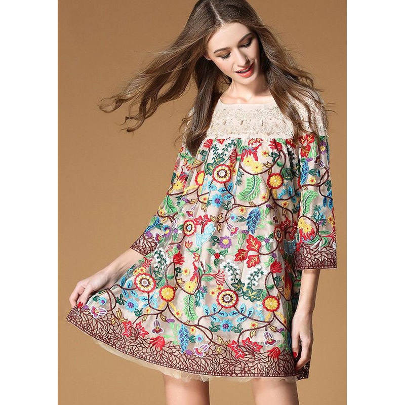 Apricot Patchwork Organza Short Dresses Embroidered Bracelet Sleeve