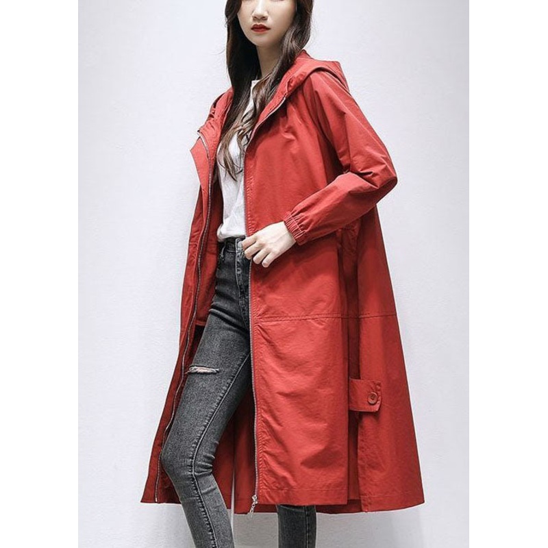 Bohemian Orange Hooded Patchwork Oversized Long Coat Spring