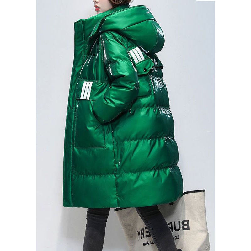Casual Green Hooded Oversized Pockets Jacket Winter