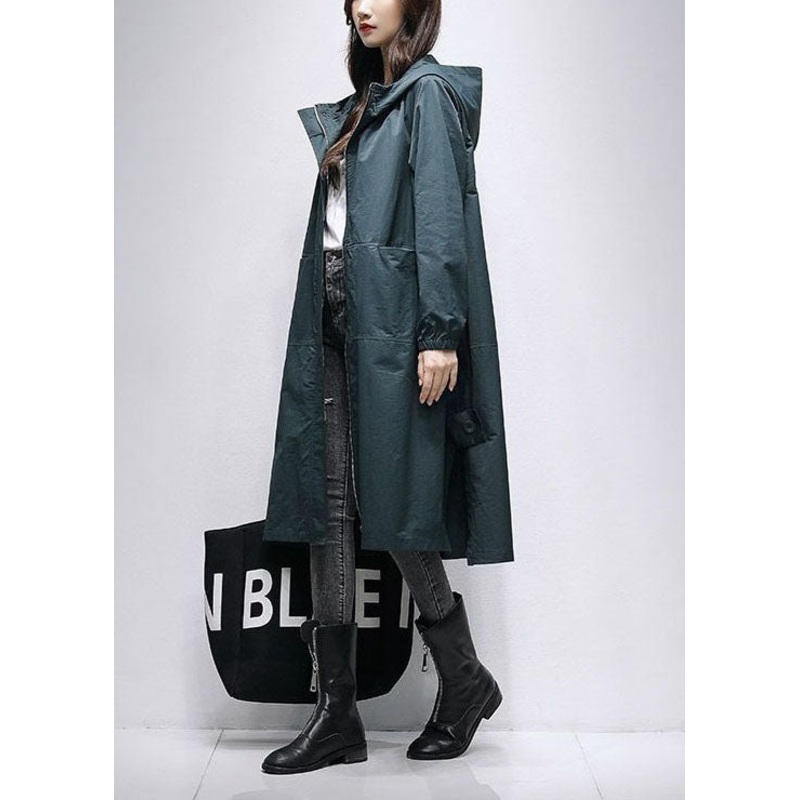 Classy Blackish Green Oversized Patchwork Trench Spring